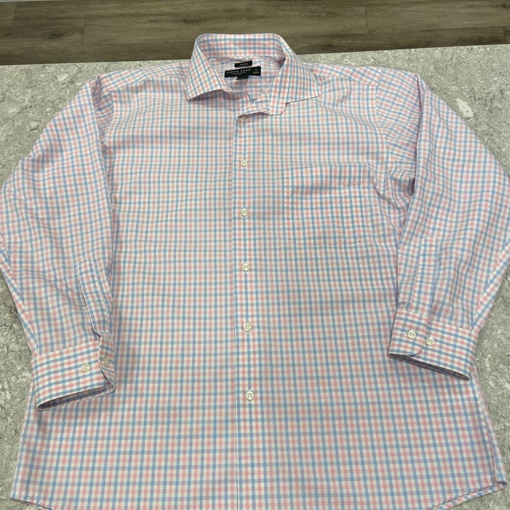 Pronto Uomo Pink and Blue Checkered Dress Shirt